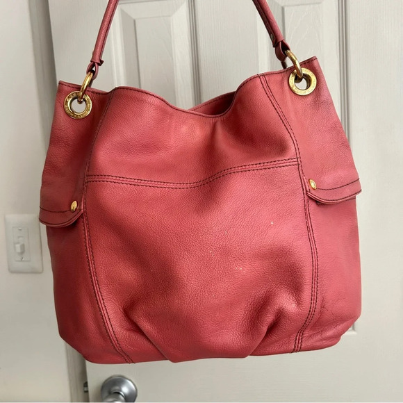 Burberry Blue Label Pink Leather Tote w/ Plaid Lining & Side Zippers - Picture 9 of 17